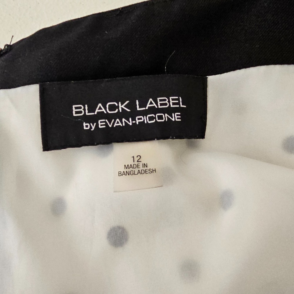 Black Label by Evan Picone Womens 12 White Black Polka Dotd Dress Flare Lined - Picture 7 of 13